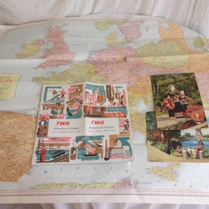 Vintage 1960 TWA Folleto de viaje Mapa Postales Coleccionables de aerolíneas vintage