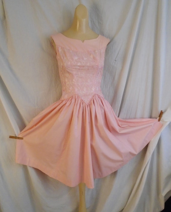 Vintage 1950s Dress Salmon Pink Full Skirt Summer… - image 8