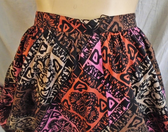 Vintage 1950s Skirt Cotton Block Print Full Skirt… - image 2