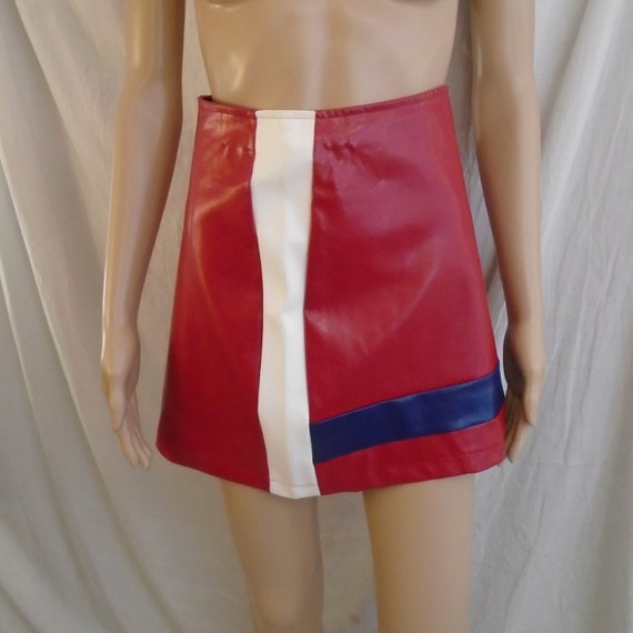 Vintage 1990s Skirt Red with Blue and White Vinyl… - image 2