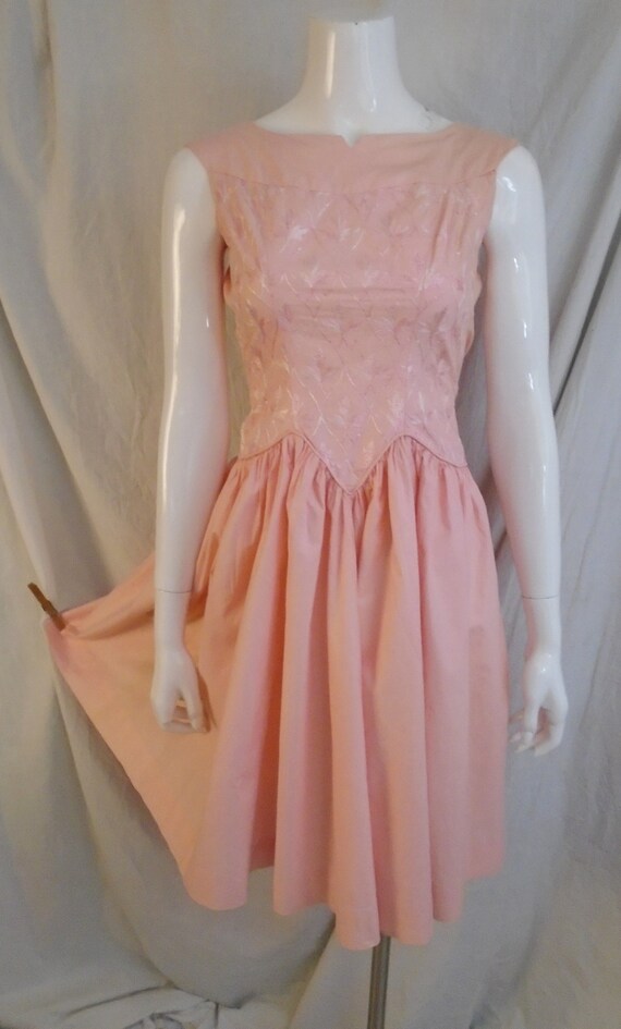 Vintage 1950s Dress Salmon Pink Full Skirt Summer… - image 2