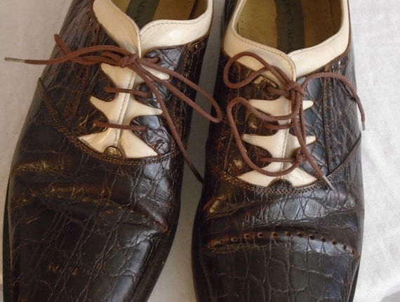 Vintage 1990s Mens Shoes Wing Tips Faux Alligator… - image 5