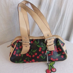 Vintage 1990s Purse Cherry Print Vinyl Bowling Bag Purse XOXO 