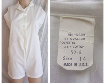 Vintage 1960s Romper Solid White Deadstock NWOT Small