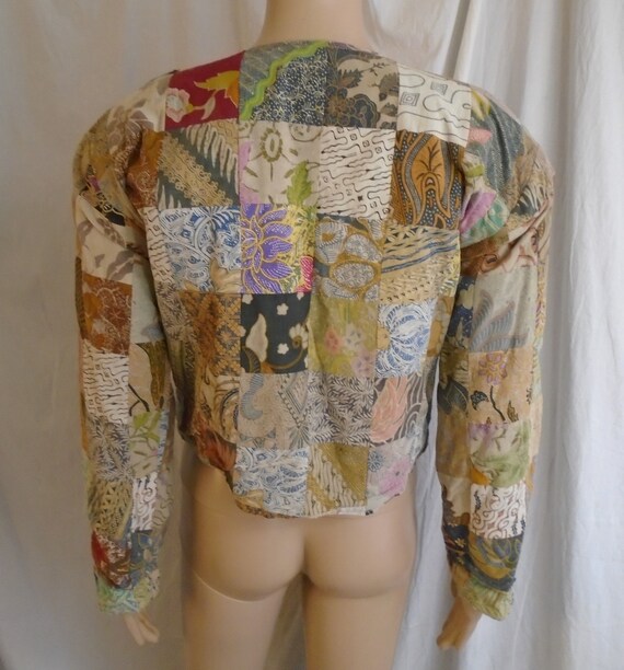 Vintage 1980s Jacket Cotton Patchwork Multi Color… - image 4