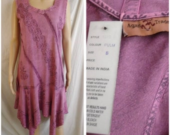 Vintage 1990s Hippie Sundress NWT Dark Pink Hanky Hem by Agan Traders Small