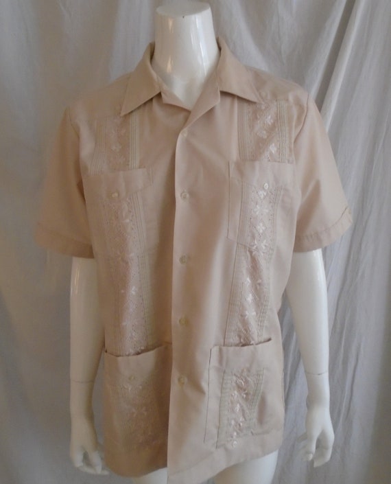 Vintage 1970s Shirt Mans Guayabera Summer Skirt L… - image 4