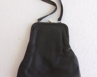 Vintage 1940s Purse Small Leather Frame Bag Black