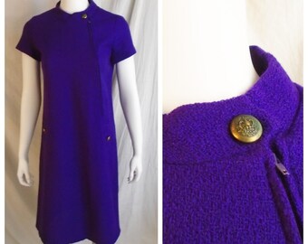 Vintage 1960s Dress Purple Nubby Knit Mod Mini Dress Deadstock NWOT Small