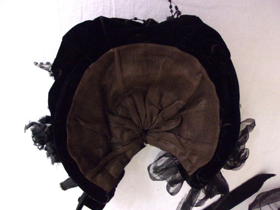 Vintage 1880s Bonnet Antique Victorian Hat Velvet… - image 7