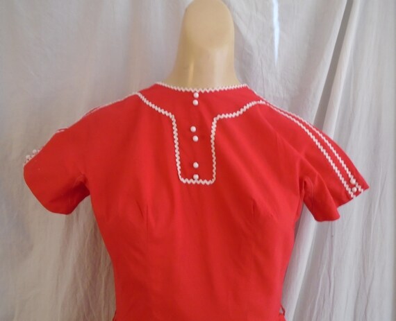 Vintage 1950s Dress Red Cotton Day Dress Teena Pa… - image 3