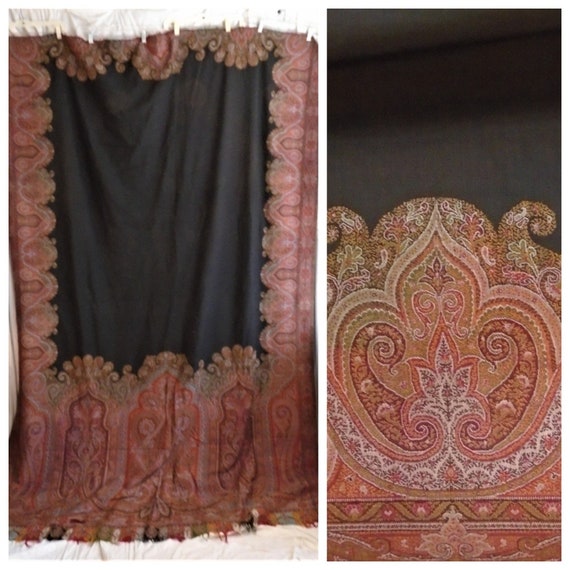 Vintage Paisley Shawl Antique 1860s Victorian Wool