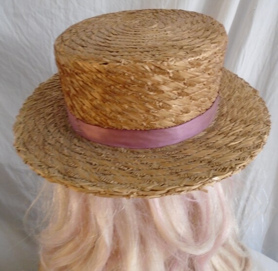 Vintage 1950s Mans Straw Boater Straw Hat Unusual