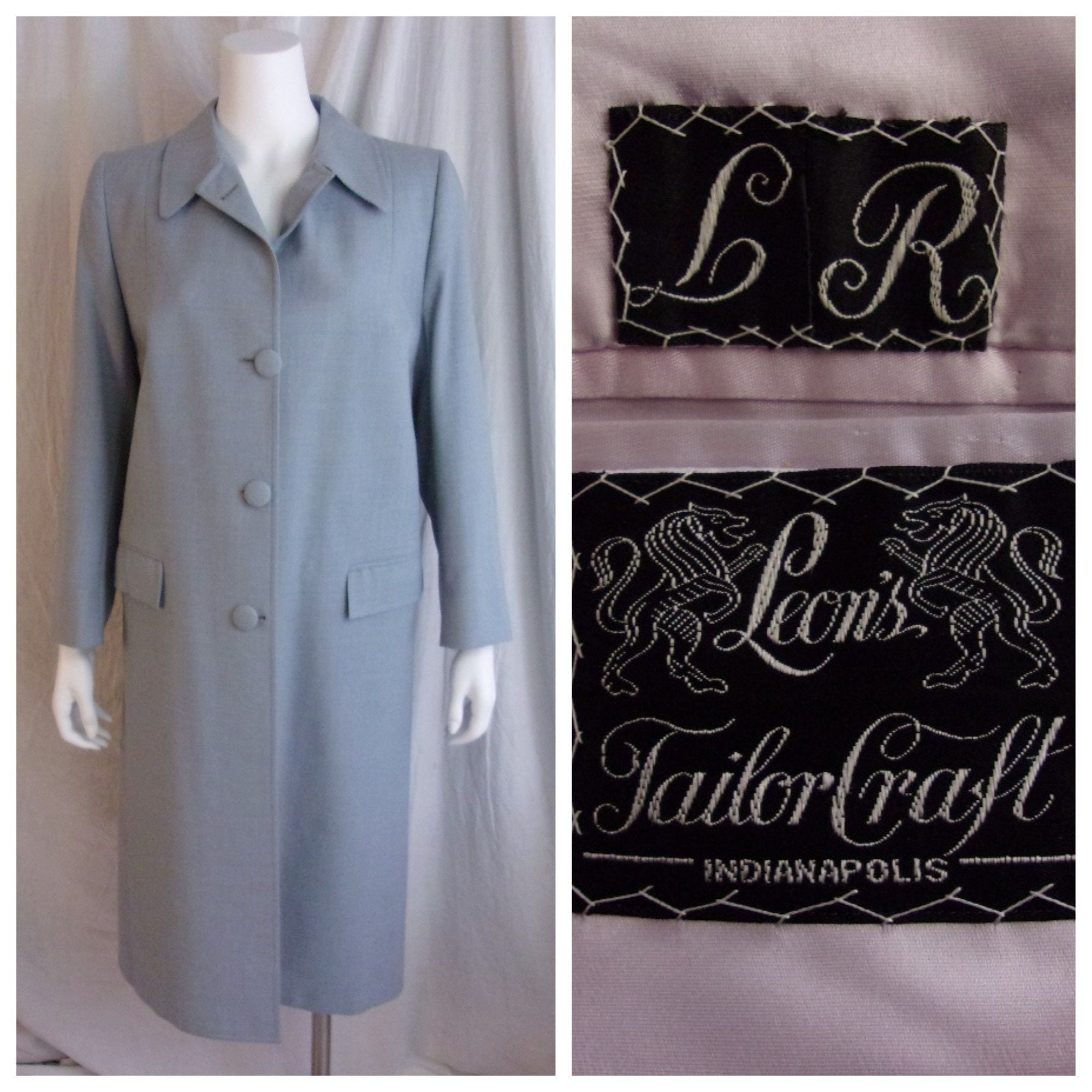1960s Coats and Jackets Vintage 1960S Coat Light Blue Wool Womans Tailored Three Season Medium $50.00 AT vintagedancer.com