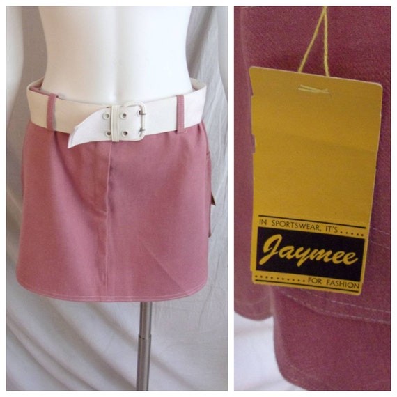 Vintage 1970s Mini Skirt Hip-hugger Mauve with Wi… - image 1