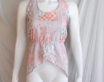Vintage 1970s Halter Top Patchwork Print Hippie Boho XS/S