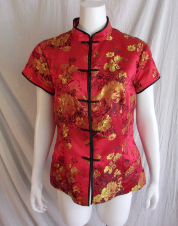 Vintage 1990s Blouse Asian Brocade Fitted Blouse … - image 2