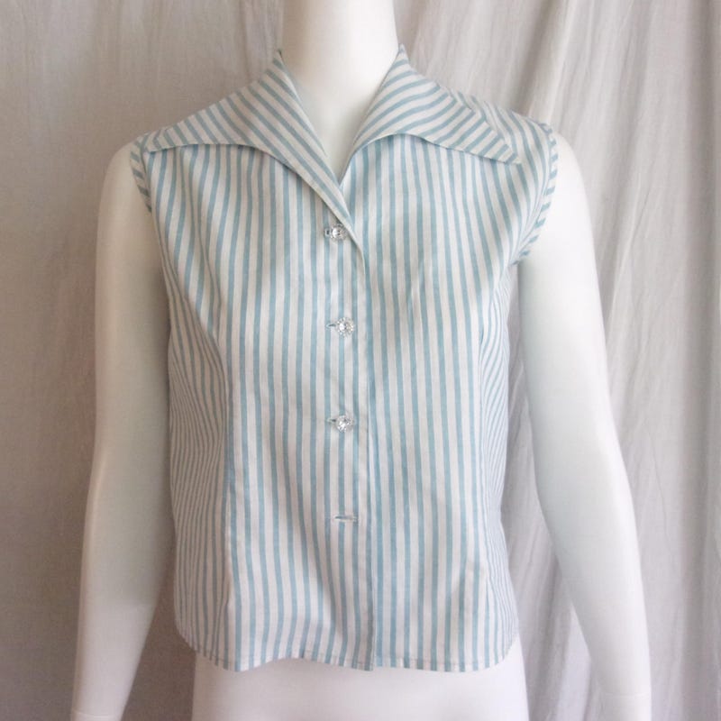 50's Deep V Summer Cotton Striped Blouse