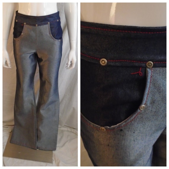 Vintage 1990s Jeans Blue and Silvered Denim Rave … - image 1