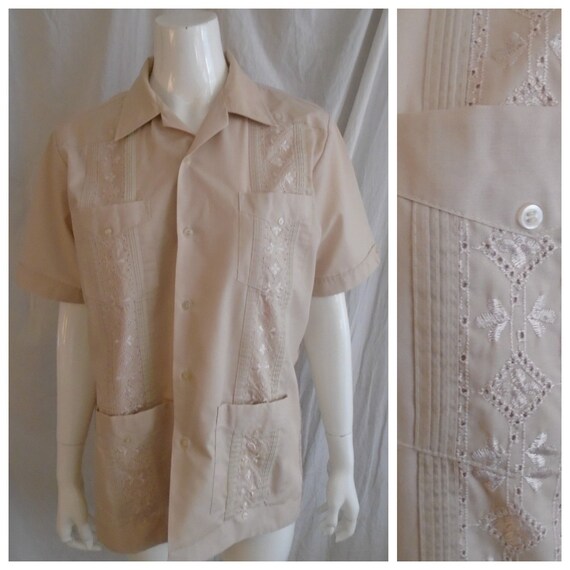 Vintage 1970s Shirt Mans Guayabera Summer Skirt L… - image 1