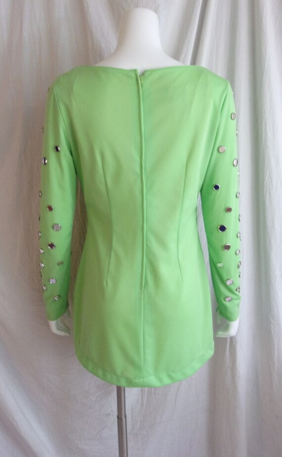 Vintage 1960s Dress Lime Green Mini with Mini Mir… - image 3