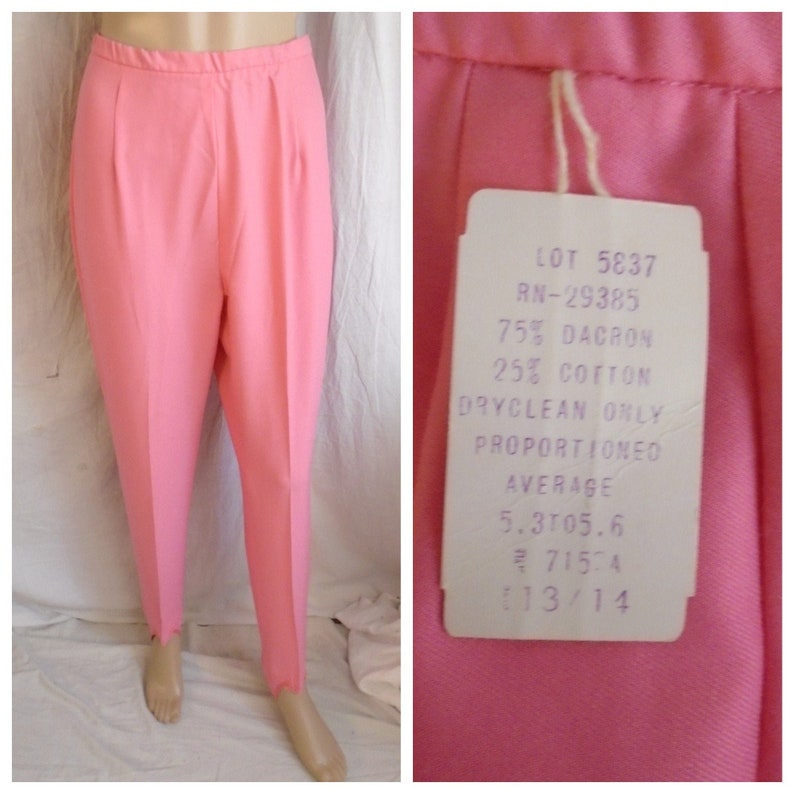 Vintage 1960s Pants Stirrup Pants Cigarette Pants NWT Deadstock Bright Pink image 1