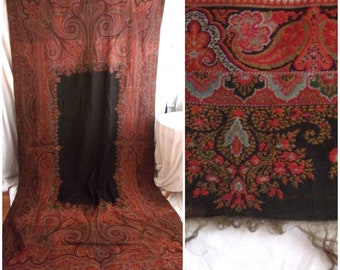 Vintage 1860s Victorian Paisley Shawl Wool Large Size Civil War Era