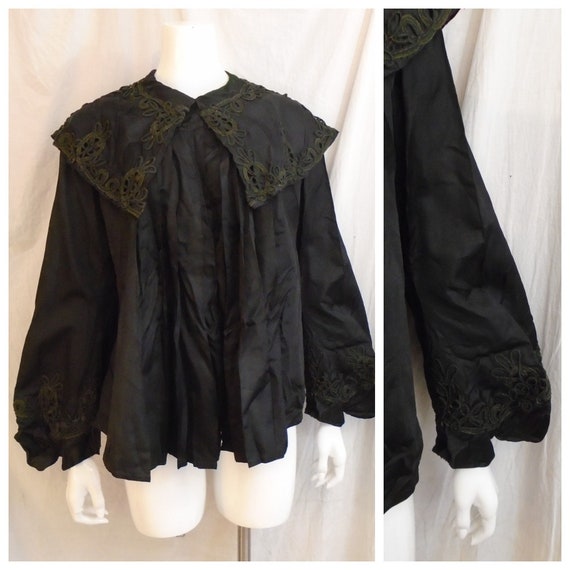 Vintage Edwardian Black Silk Jacket 1900s Full Cut