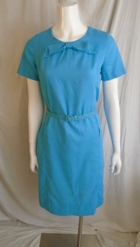 Vintage 1960s Sky Blue Pencil Dress - Leslie Pomer - Bow Detail - Etsy
