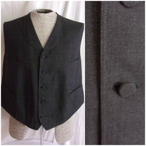 Vintage 1930s Men’s Vest Wool Back Buckle Dark Grey Large