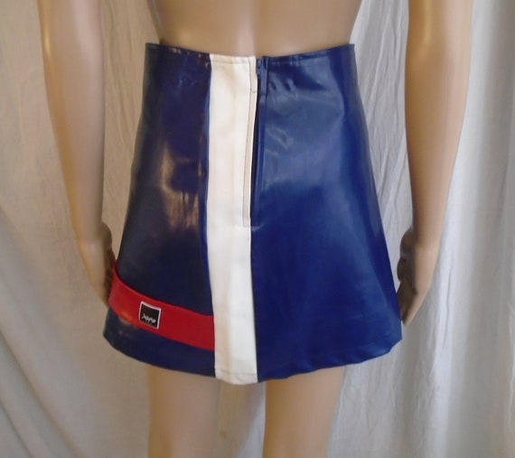 Vintage 1990s Skirt Blue Red White Vinyl Mini Ski… - image 3