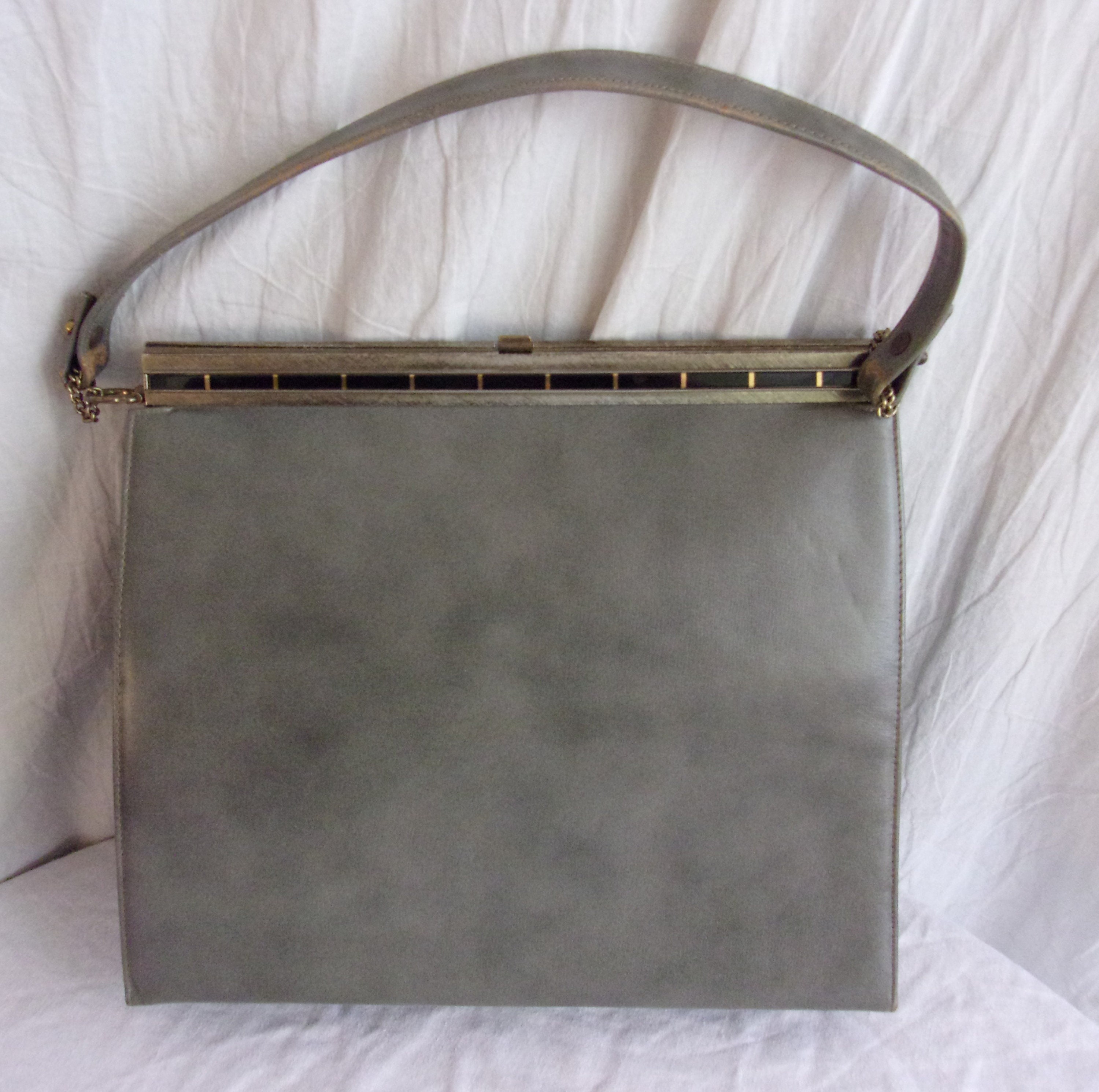 Black Soft Patent Leather Grosgrain Frame Large Doctor Bag