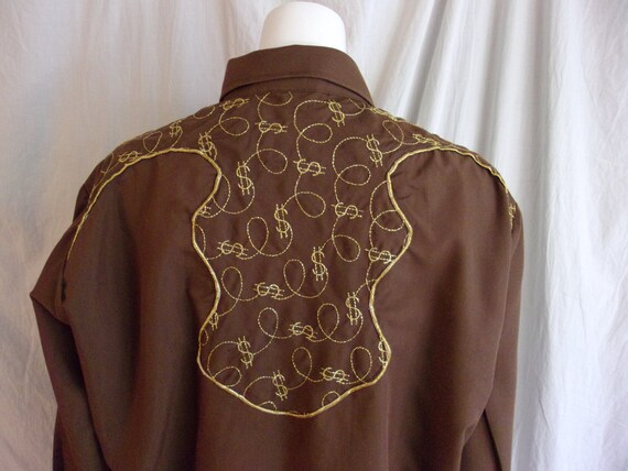 Vintage 1970s Shirt Brown Cowboy Shirt with Gold … - image 5