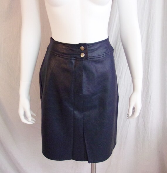 Vintage 1970s Skirt Blue Faux Leather Pencil Skir… - image 4