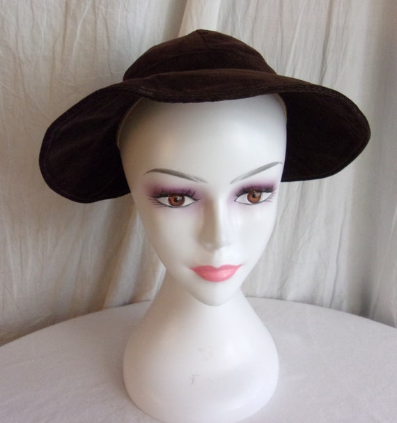 Vintage 1950s Hat Brown Corduroy Wide Brimmed Fall Hat Gem