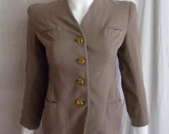 Vintage 1940s Suit Jacket Taupe Wool Gabardine XS Petite