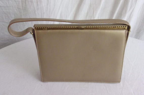 Vintage 1950s Purse Muted Gold Leather Top Handle Andrew Geller