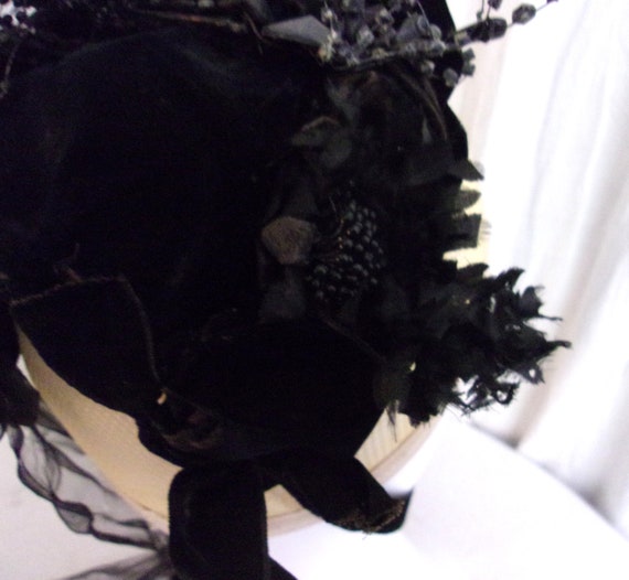 Vintage 1880s Bonnet Antique Victorian Hat Velvet… - image 5