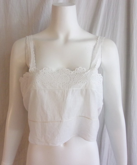Vintage 1950s Camisole White Cotton with Eyelet M… - image 2