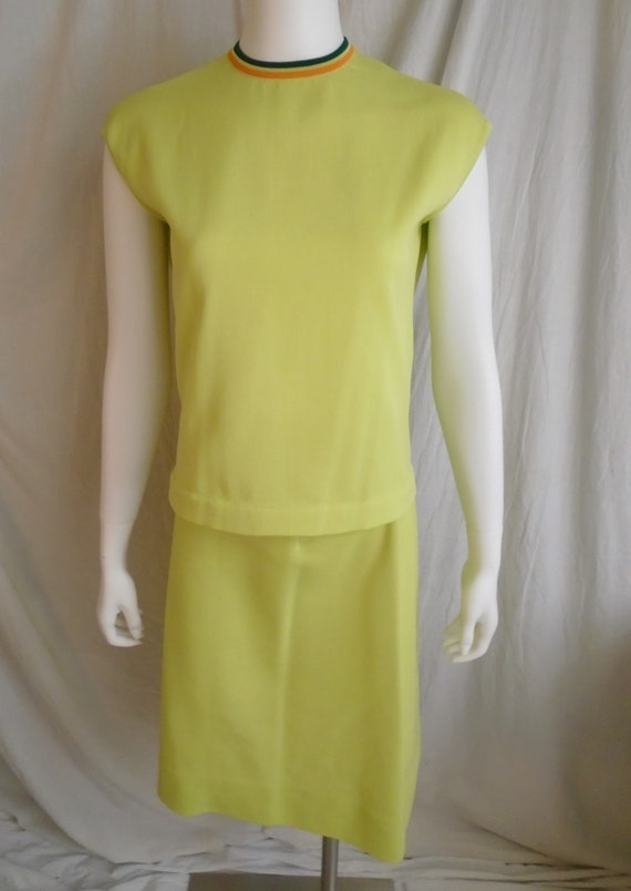 Vintage 1960s Three Piece Sweater Dress Chartreus… - image 2