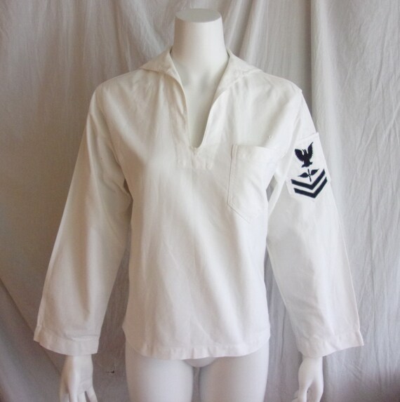 Vintage 1940s Middy Top  WWII Era Navy Uniform Wh… - image 4