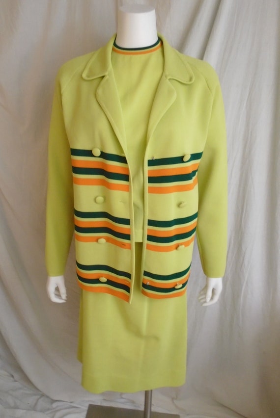 Vintage 1960s Three Piece Sweater Dress Chartreus… - image 8