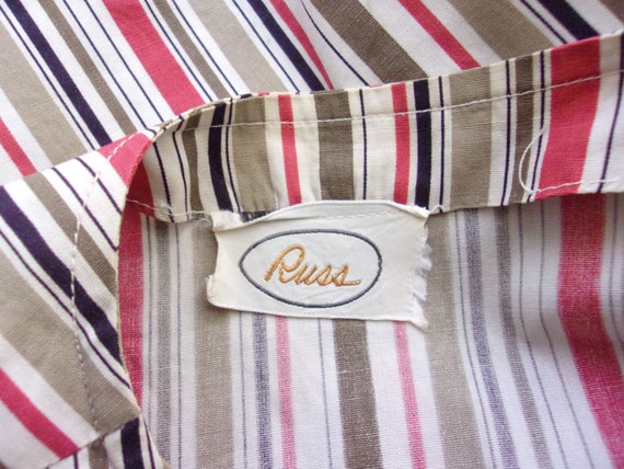 Vintage 1960s Blouse Striped Cotton Button Down T… - image 5