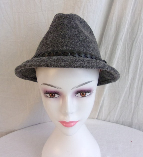 Vintage 1970s Mans Hat Fedora Heathered Grey Wool