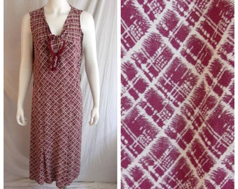 Vintage 1930s Dress Burgundy and White Rayon Print Day Dress Medium 38 x 34 x 42