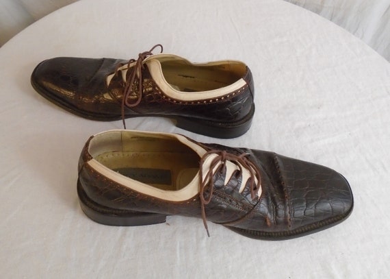 Vintage 1990s Mens Shoes Wing Tips Faux Alligator… - image 2