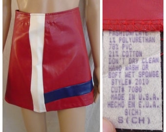 Vintage 1990s Skirt Red with Blue and White Vinyl Mini Skirt Rave Spice Girls Deadstock NWOT XS