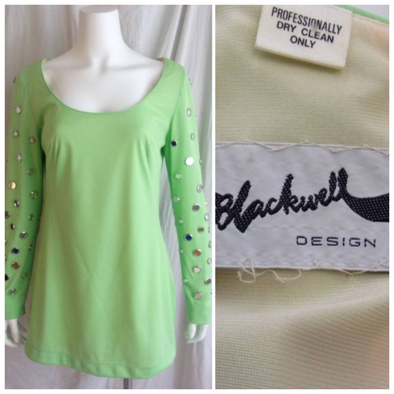 Vintage 1960s Dress Lime Green Mini with Mini Mir… - image 1