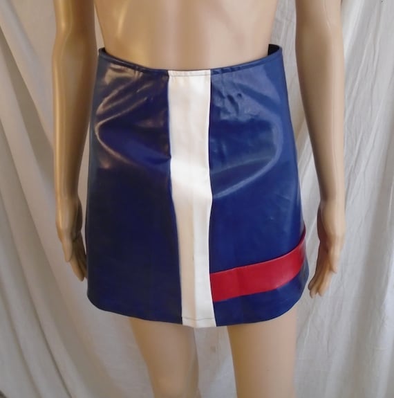 Vintage 1990s Skirt Blue Red White Vinyl Mini Ski… - image 1