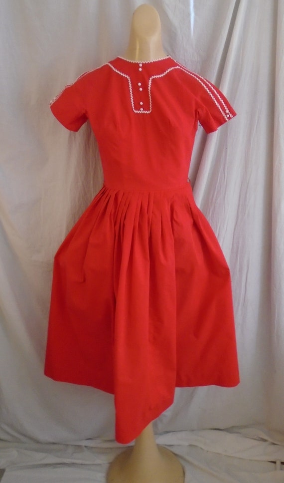Vintage 1950s Dress Red Cotton Day Dress Teena Pa… - image 2